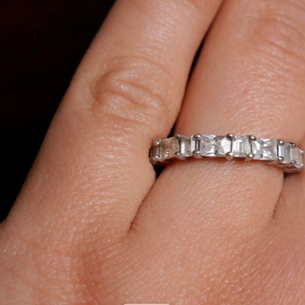 Sterling Eternity Ring with Clear Rectangle Stones